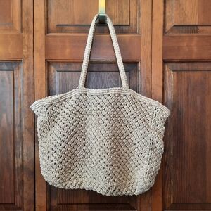 Tone It Up extra large cream woven shoulder tote bag purse